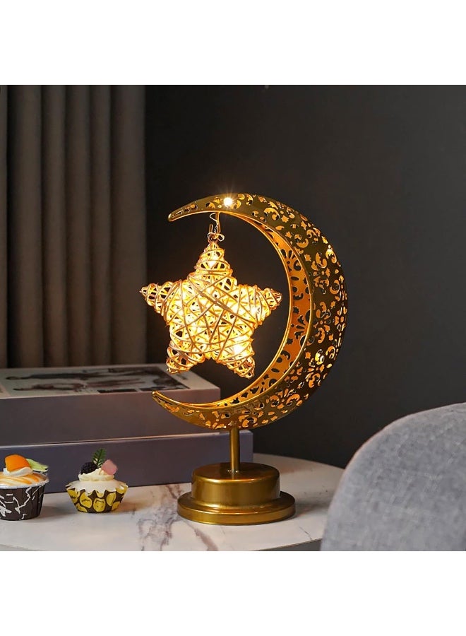 Ramadan Decorations LED Decorative Light Moon Star Table Lamp, Cordless Ramadan Moon Shape Desk Lamp, Bedside Table Night Light for Bedroom Dining Living Room Party Nursery Office Decor - Image 4